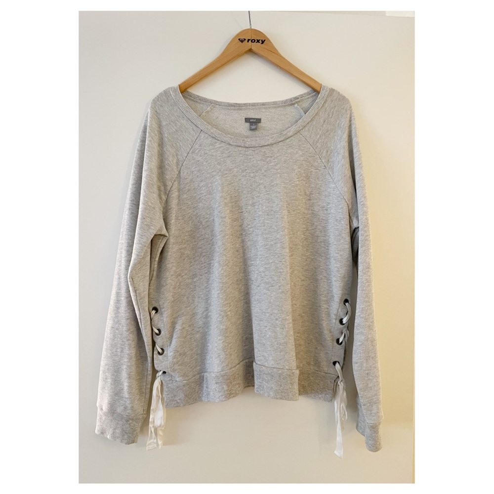 Aerie American Eagle light Heather grey crew neck terry sweatshirt lace up large